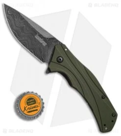 Kershaw Knockout Assisted Opening Knife OD Green (3.25" Damascus) 1870OLDAM -Kershaw Store Kershaw Knockout AO damascus BHQ 74791 er bottlecap