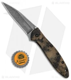 Kershaw Leek Spring Assisted Knife A/O Digital Brown (3" Black SW) 1660DEB -Kershaw Store Kershaw Leek Auto Digital Brown Blackwash BHQ 113292 jr bottlecap