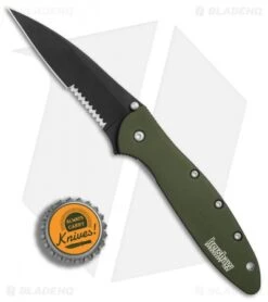 Kershaw Leek Assisted Opening Knife OD Green (3" Black Serr) 1660OLBLKST 12 Kershaw Leek Assisted Opening Knife OD Green (3" Black Serr) 1660OLBLKST -Kershaw Store Kershaw Leek OD Green black serr BHQ 77342 er bottlecap 2