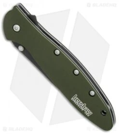 Kershaw Leek Assisted Opening Knife OD Green (3" Black Serr) 1660OLBLKST 11 Kershaw Leek Assisted Opening Knife OD Green (3" Black Serr) 1660OLBLKST -Kershaw Store Kershaw Leek OD Green black serr BHQ 77342 er spine 2