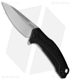 Kershaw Link Drop Point Flipper Knife Black Aluminum (3.25" Stonewash 20CV)